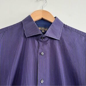 Ben Sherman Black & Purple Striped Long Sleeve Button Down Shirt Size Large